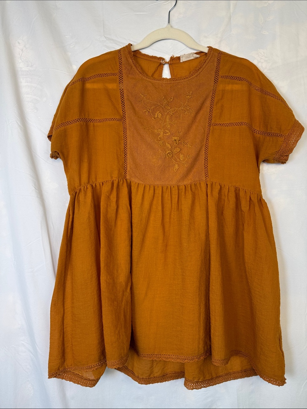 Altar'd State Burnt Orange Lace-Trim Peasant Top